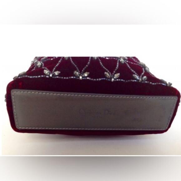 Vintage Christian Dior Velvet Mini Hand Bag in Red Cardinal w/ Pearl Straps - Picture 5 of 14